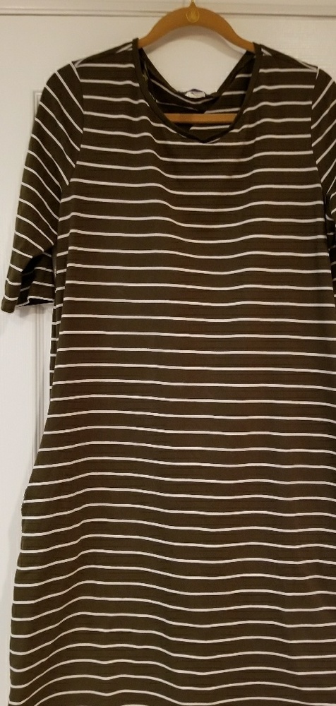 Olive green and white striped swing dress